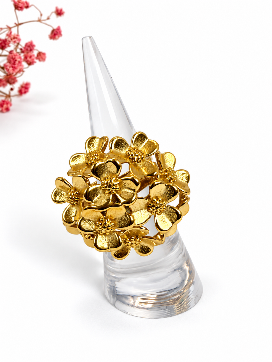 Verstelbare ring met gouden bloemen van roestvrij staal – motief 3 cm