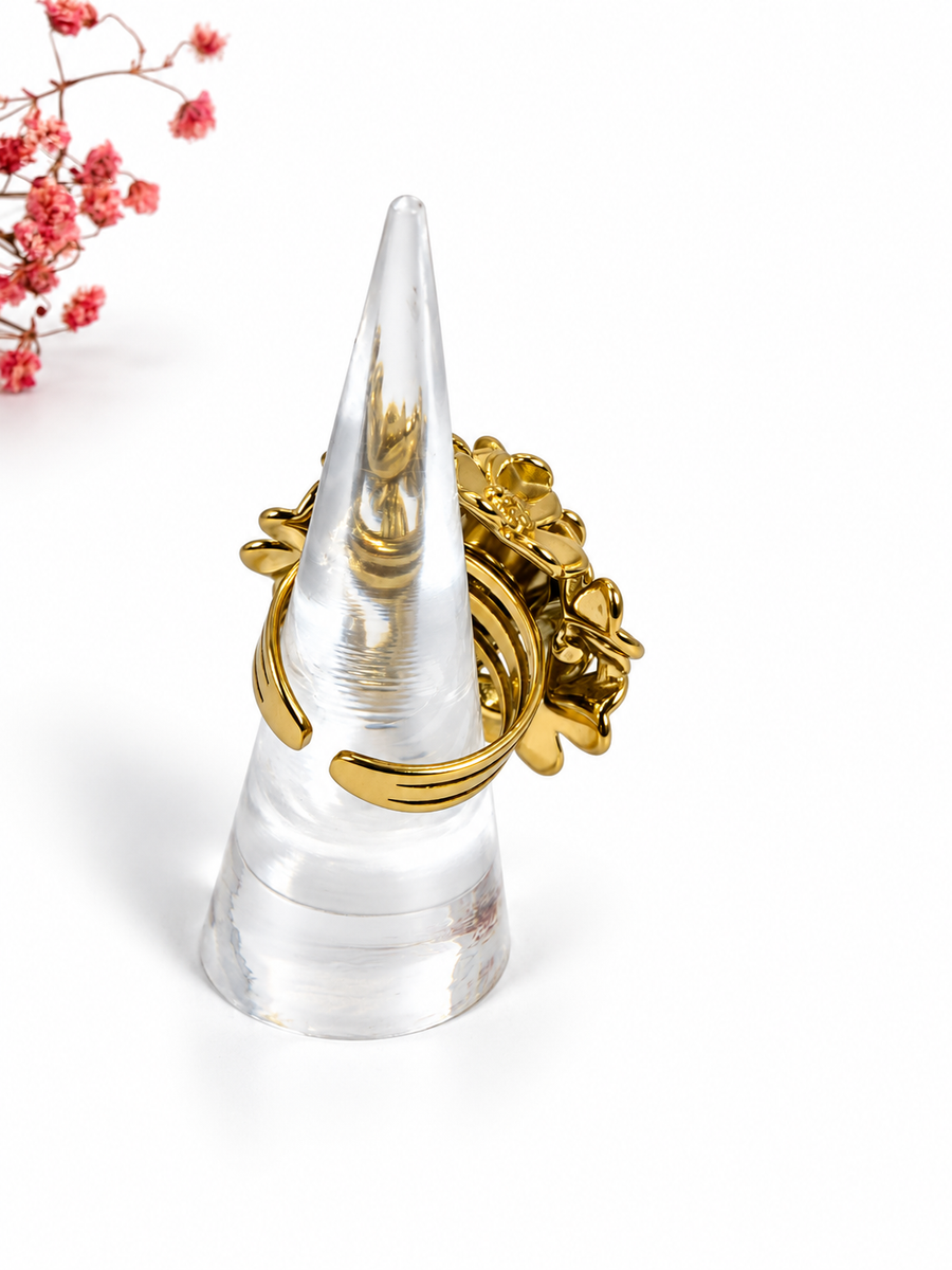 Verstelbare ring met gouden bloemen van roestvrij staal – motief 3 cm