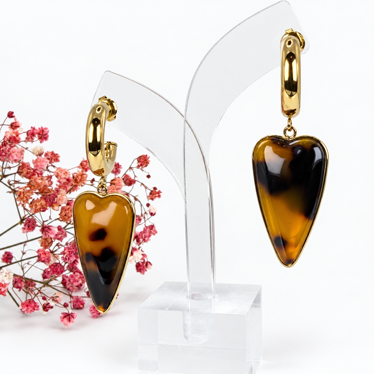 Vergoldete Edelstahl-Ohrringe – Herz im Schildpatt-Look, modernes und elegantes Design