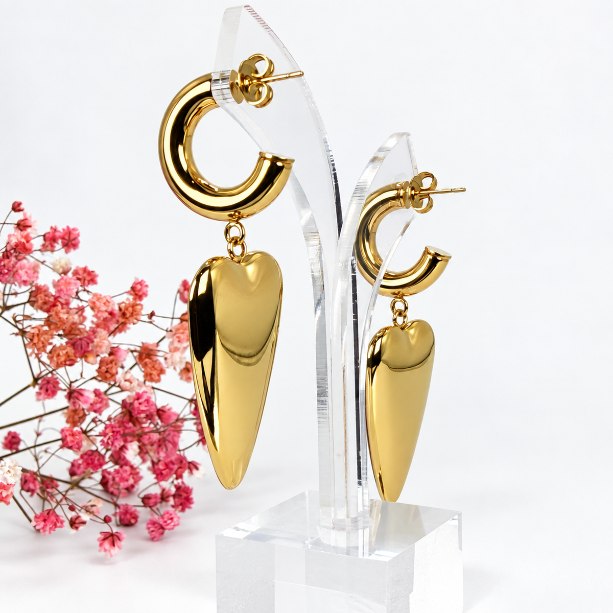 Vergoldete Edelstahl-Ohrringe – Herz im Schildpatt-Look, modernes und elegantes Design