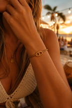 Bracelet chaîne d’ancre en acier inoxydable doré et corde chocolat