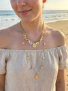Collier Sautoir Doré Breloques Cœur Sacré & Céramique Bleue | Acier Inox