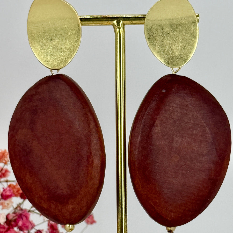 Boucles d'oreilles Clips Galets en Bois noir, marron ou bleu.