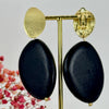 Boucles d'oreilles Clips Galets en Bois noir, marron ou bleu.