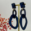 Boucles d'oreilles Clips pendantes 2 Ovales en Résine bleu, noir ou marron.