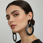 Boucles d'oreilles pendantes 2 Ovales Résines Noires