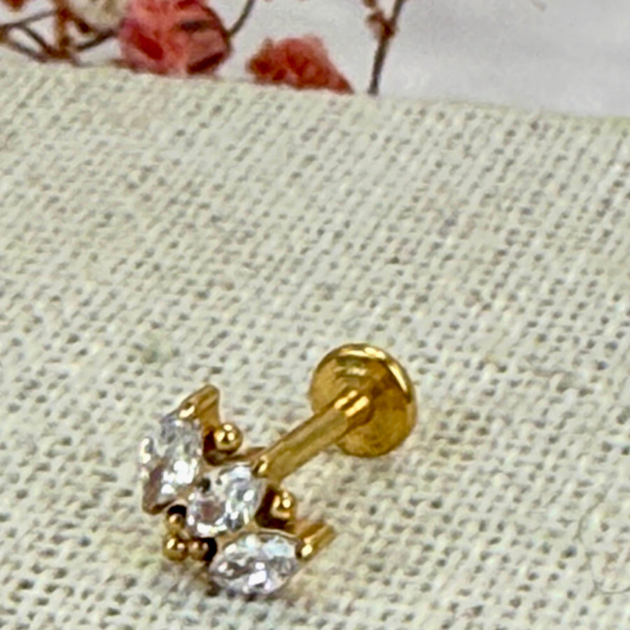 Piercing Blütenblätter Zirkon – Stecker Edelstahl vergoldet/versilbert glänzend.