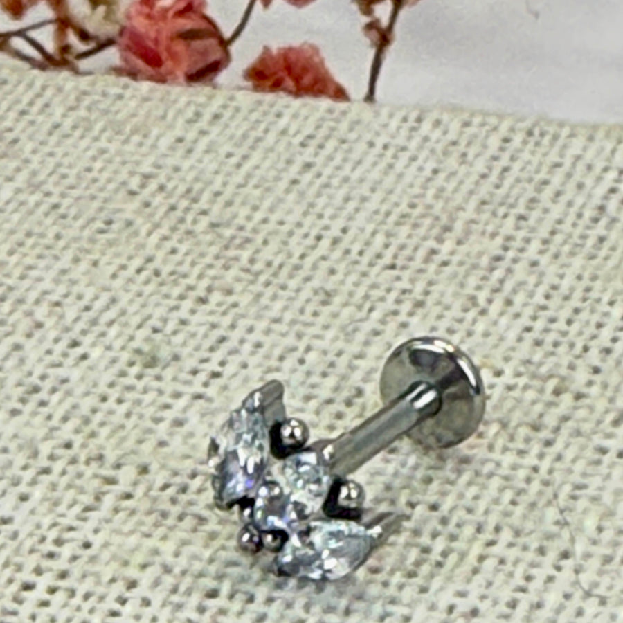 Piercing Blütenblätter Zirkon – Stecker Edelstahl vergoldet/versilbert glänzend.