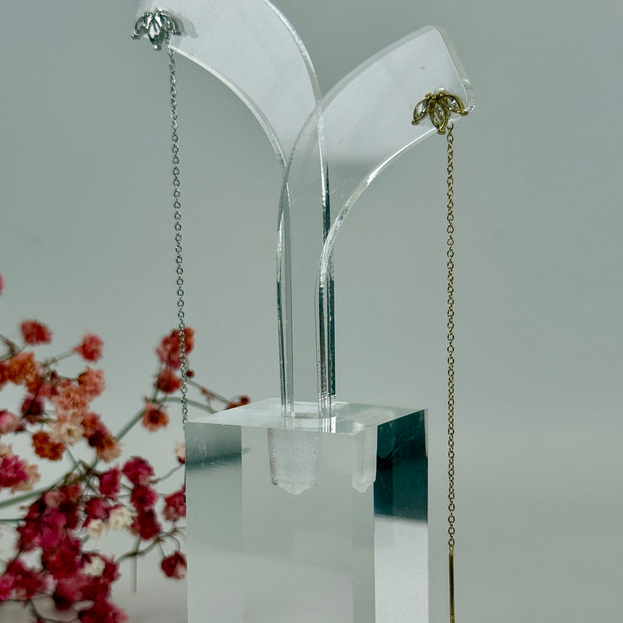 Lange Ohrringe, Blume Zirkonia – Vergoldeter/versilberter Edelstahl.