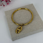 Bracelet rigide doré en acier inoxydable – Pendentif design chaine d'ancre.