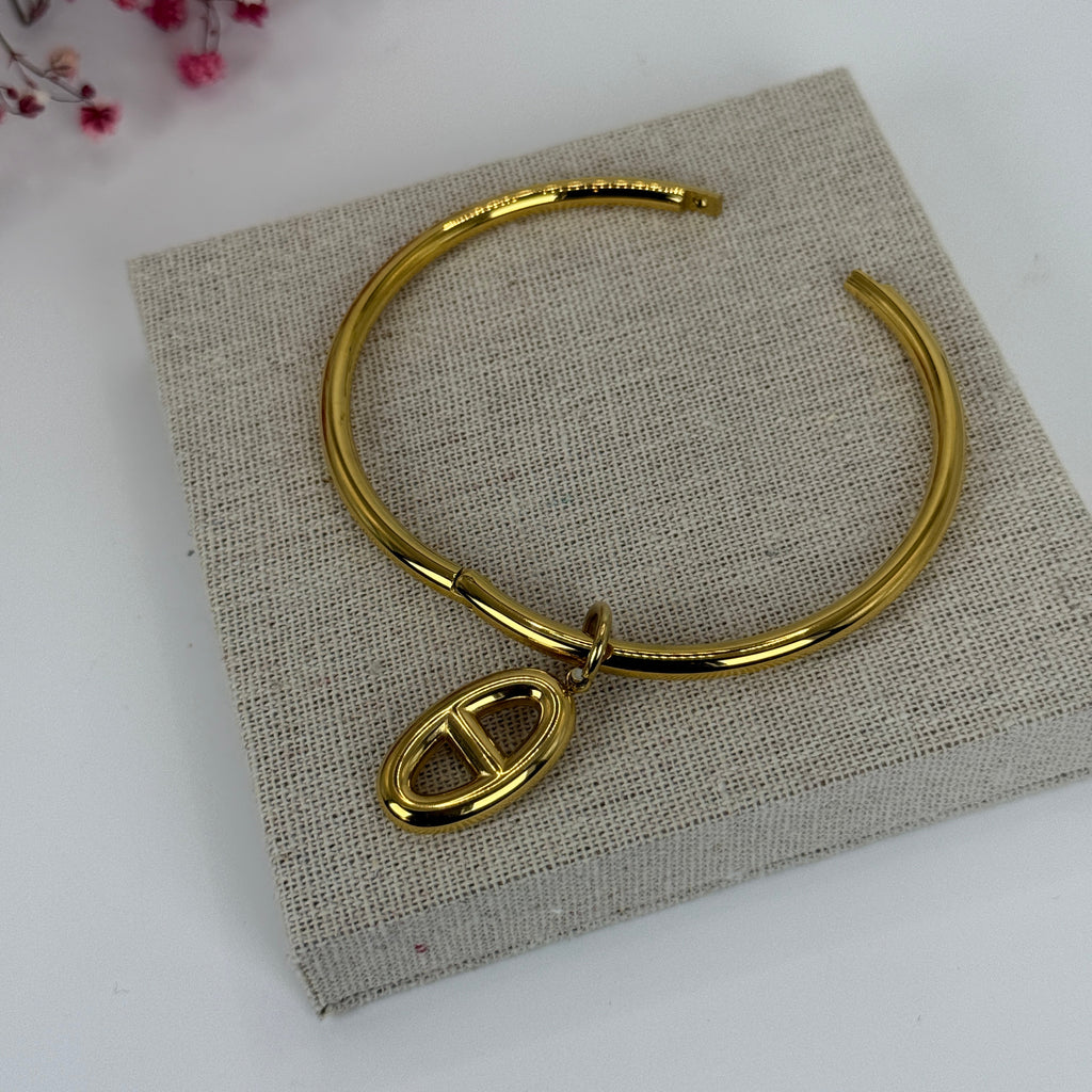 Bracelet rigide doré en acier inoxydable – Pendentif design chaine d'ancre.