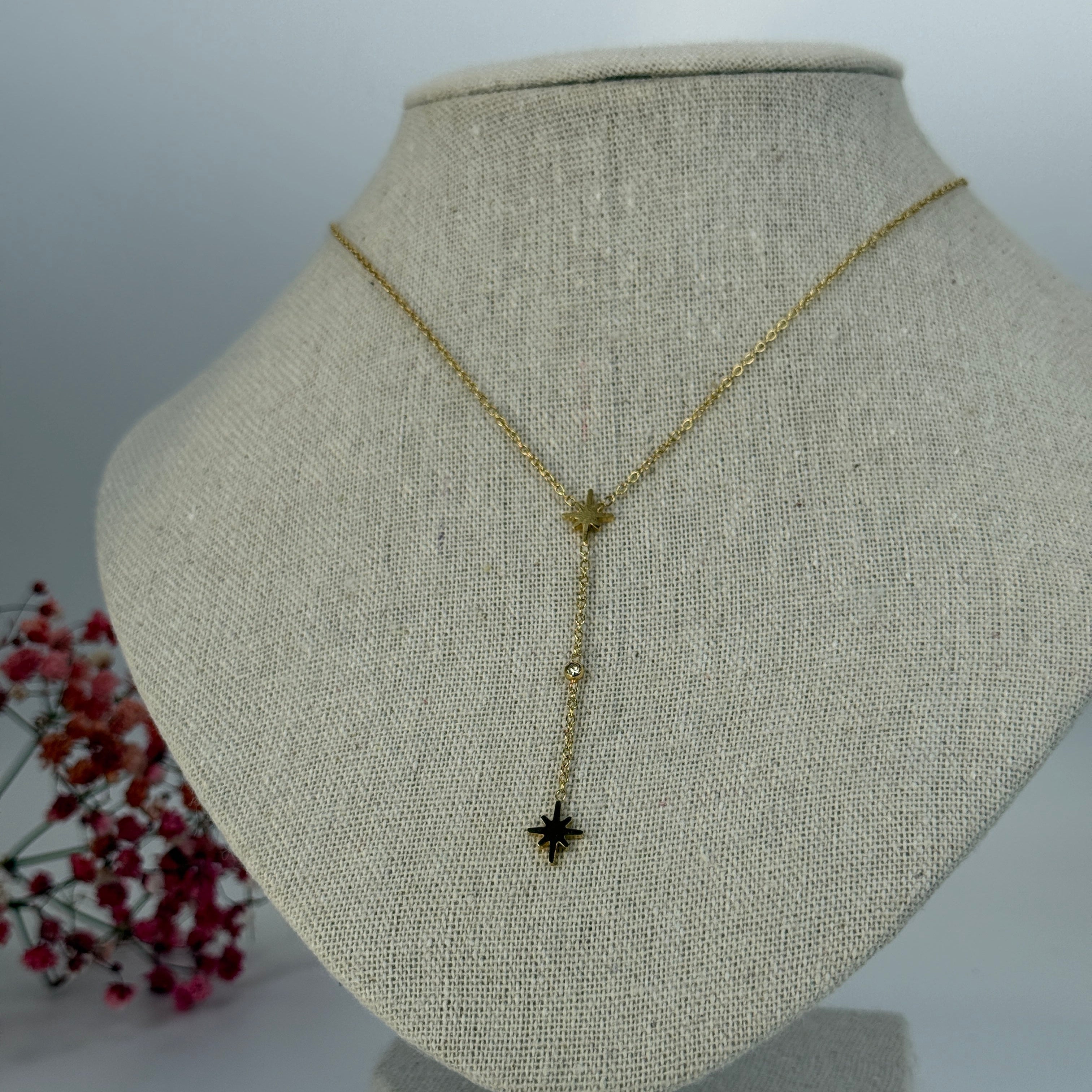 Collier lariat étoile réglable en acier inoxydable – Chaîne dorée avec pendentif étoile du nord