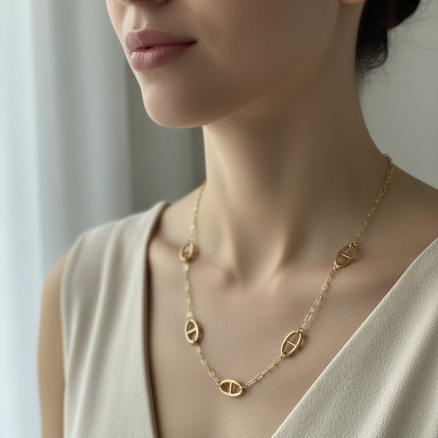 Collier chaîne d’ancre réglable en acier inoxydable – Bijou doré ou argenté.