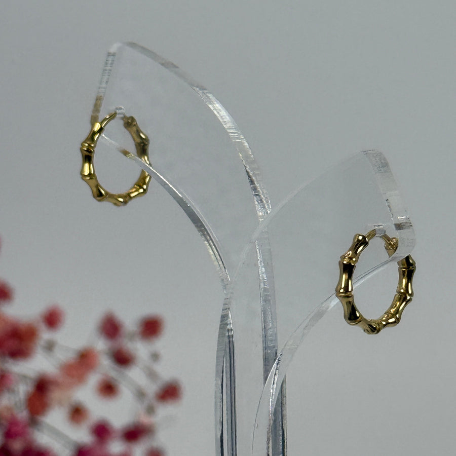 Boucles d'oreilles Créoles Bambou Dorées – Acier Inoxydable | Mini Boucles d’Oreilles.