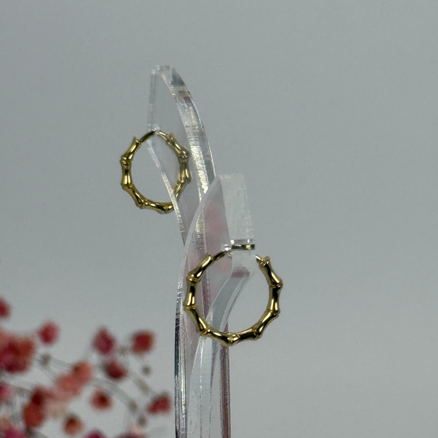 Boucles d'oreilles Créoles Bambou Dorées – Acier Inoxydable | Mini Boucles d’Oreilles.