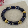 Elastische Armband van Cilindrisch Hars – Glanzende Parels & Gouden Details (Blauw, Groen of Rood).