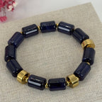 Bracelet Élastique en Résine Cylindrique – Perles Brillantes & Détails Dorés (Bleu, Vert ou Rouge).)