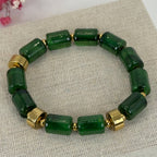 Bracelet Élastique en Résine Cylindrique – Perles Brillantes & Détails Dorés (Bleu, Vert ou Rouge).)