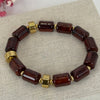 Elastische Armband van Cilindrisch Hars – Glanzende Parels & Gouden Details (Blauw, Groen of Rood).