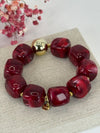 Bracelet Élastique en Résine – Perles Cubiques Brillantes & Détails Dorés (Vert, Rouge ou Marron).