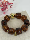 Bracelet Élastique en Résine – Perles Cubiques Brillantes & Détails Dorés (Vert, Rouge ou Marron).