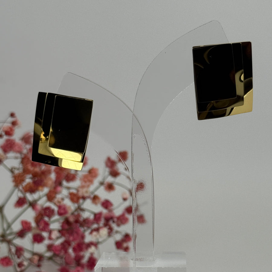 Übereinanderliegende Rechteck-Ohrringe, gold- oder silberfarben – Edelstahl