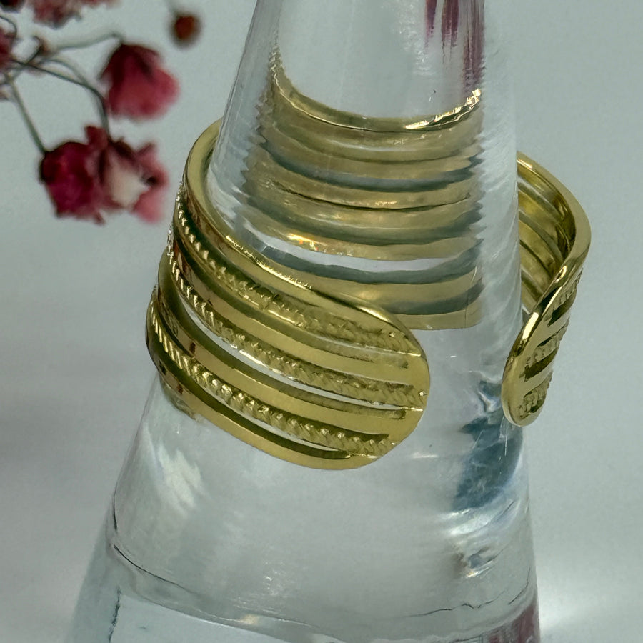 Verstellbarer Edelstahlring – Strukturierter Mehrreihenring – Gold oder Silber