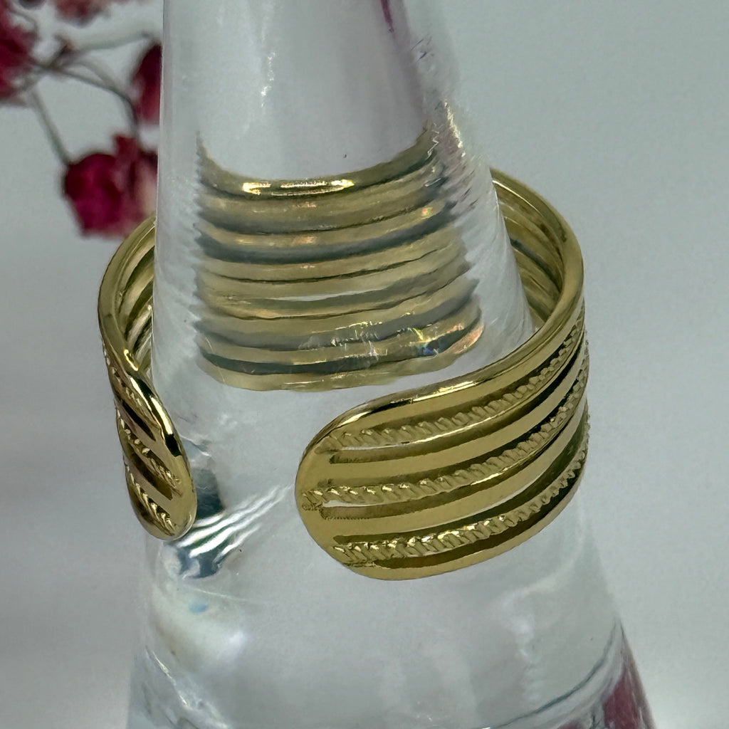 Verstellbarer Edelstahlring – Strukturierter Mehrreihenring – Gold oder Silber