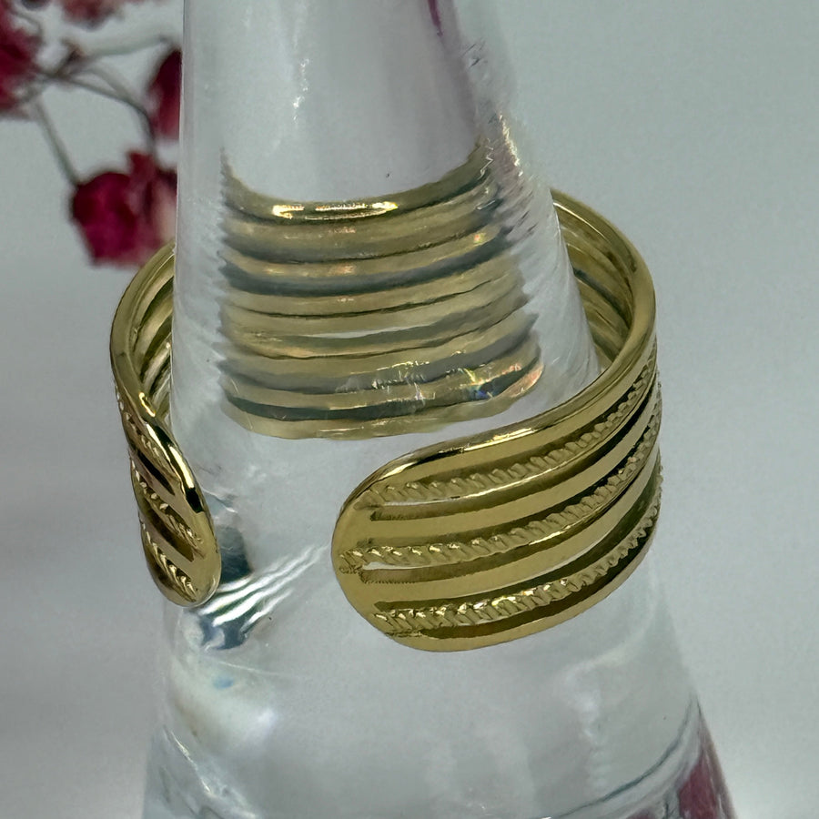 Verstellbarer Edelstahlring – Strukturierter Mehrreihenring – Gold oder Silber