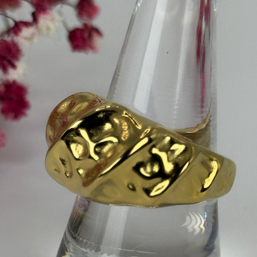 Verstellbarer Ring aus vergoldetem Edelstahl – Organischer, texturierter Ring.