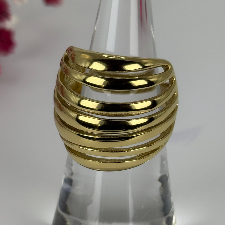Bague ajustable ajourée en acier inoxydable dorée – Design sculptural – Anneau large élégant