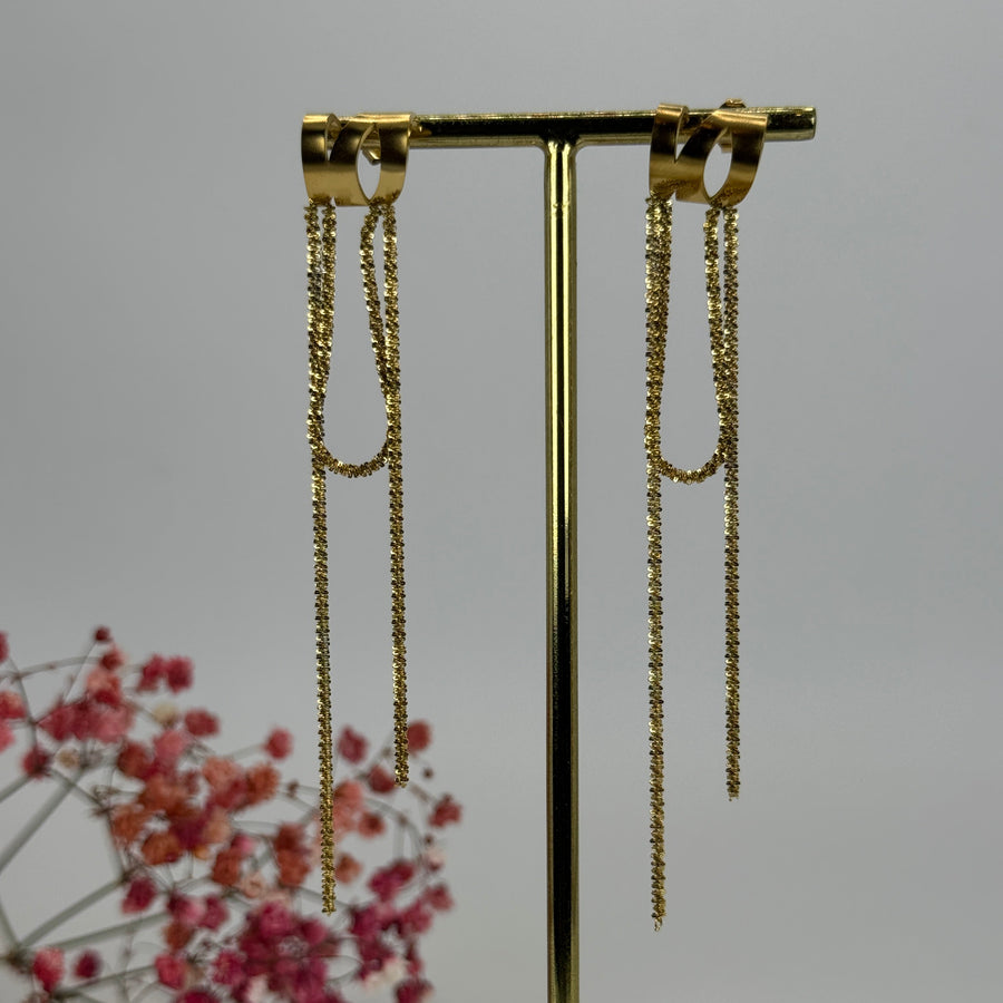 Boucles d’oreilles longues en acier inoxydable doré – Chaînes fines élégantes