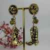 Boucles d’oreilles western en acier inoxydable doré – Chapeau, bottes cowgirl et perles fantaisie