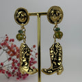 Boucles d’oreilles western en acier inoxydable doré – Chapeau, bottes cowgirl et perles fantaisie