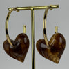 Boucles d’oreilles créoles cœur en acier inoxydable doré – Pendentif cœur effet résine marron