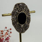 Broche aimantée vintage en acier inoxydable – Bijou élégant avec pierre noire