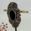 Broche aimantée vintage en acier inoxydable – Bijou élégant avec pierre noire