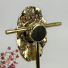 Broche aimantée vintage en acier inoxydable – Bijou élégant avec pierre noire