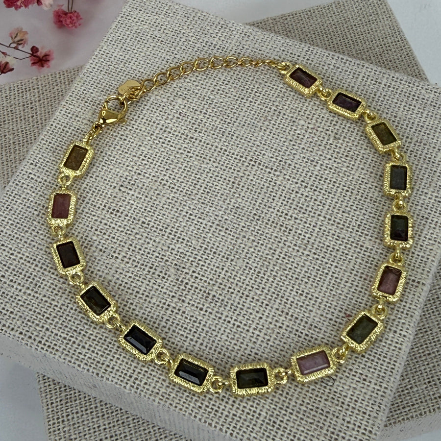 Bracelet ajustable en acier inoxydable doré – Pierres multicolores