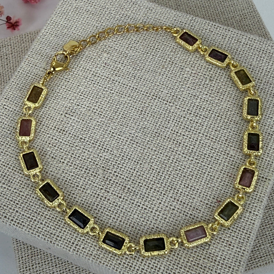 Bracelet ajustable en acier inoxydable doré – Pierres multicolores