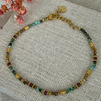 Bracelet en acier inoxydable doré – perles multicolores jaspe & rubis zoïsite – style bohème chic