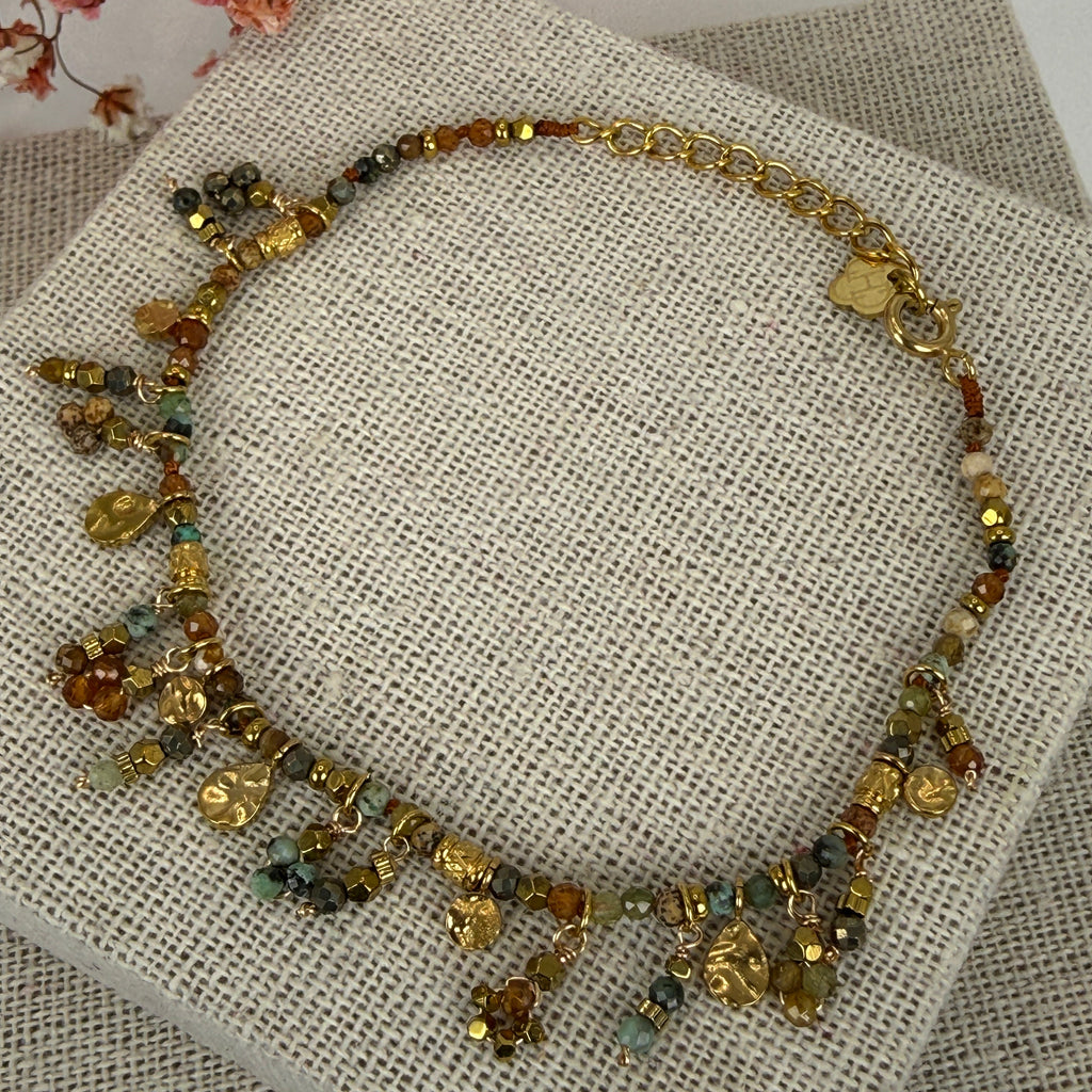 Bracelet pampilles dorées en acier inoxydable – perles jaspe multicolores style bohème