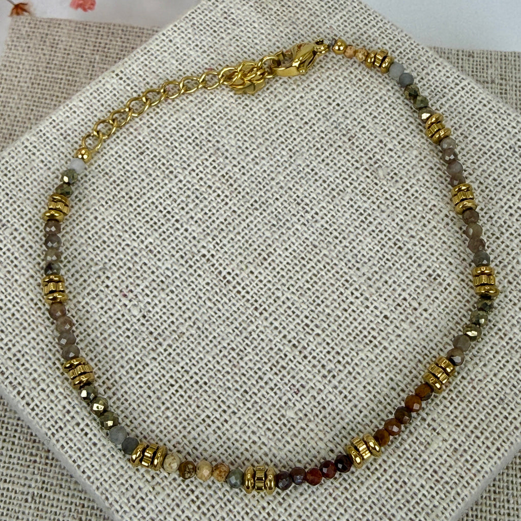 Bracelet jaspe multicolore & acier inoxydable doré – bijou fin et résistant
