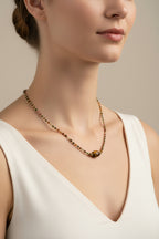 Collier multicolore – Œil de tigre & perles facettées dorées