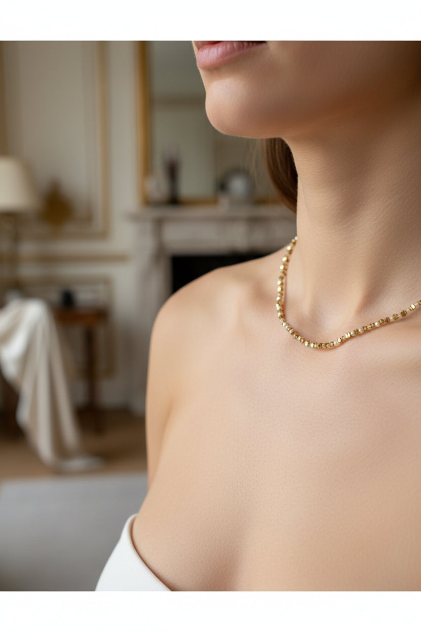 Collier perles beige facettées & doré – Acier inoxydable