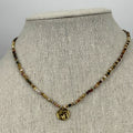 Collier en pierres naturelles multicolores & médaille dorée – Acier inoxydable goldfilled