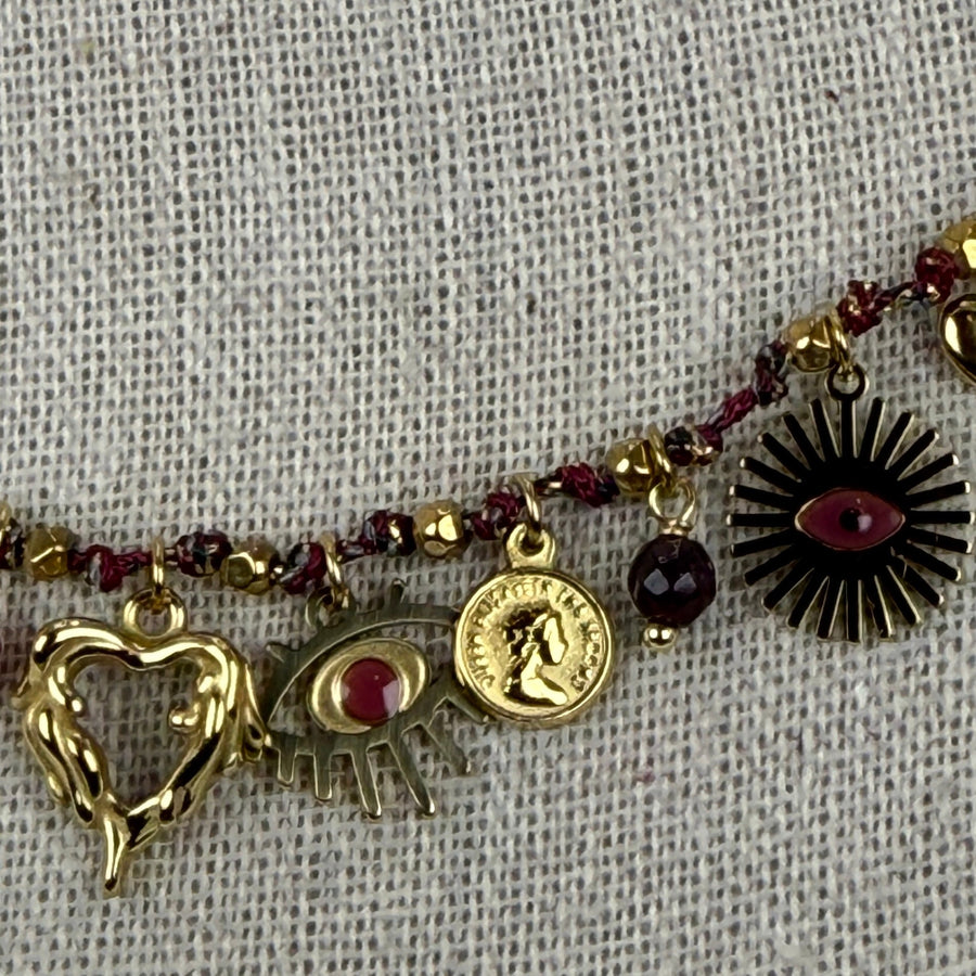 Vergoldete Charm-Halskette aus Edelstahl – Augen- & Medaillonanhänger