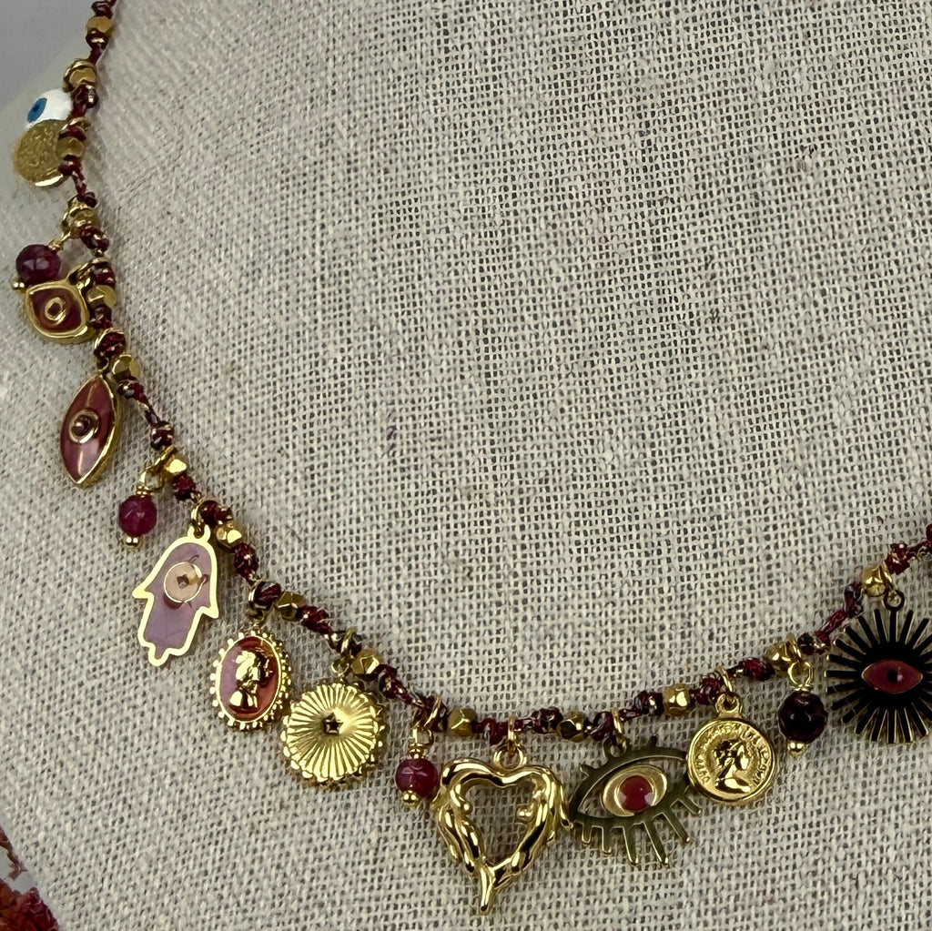 Collier charms doré en acier inoxydable – Pendentifs œil & médaillons