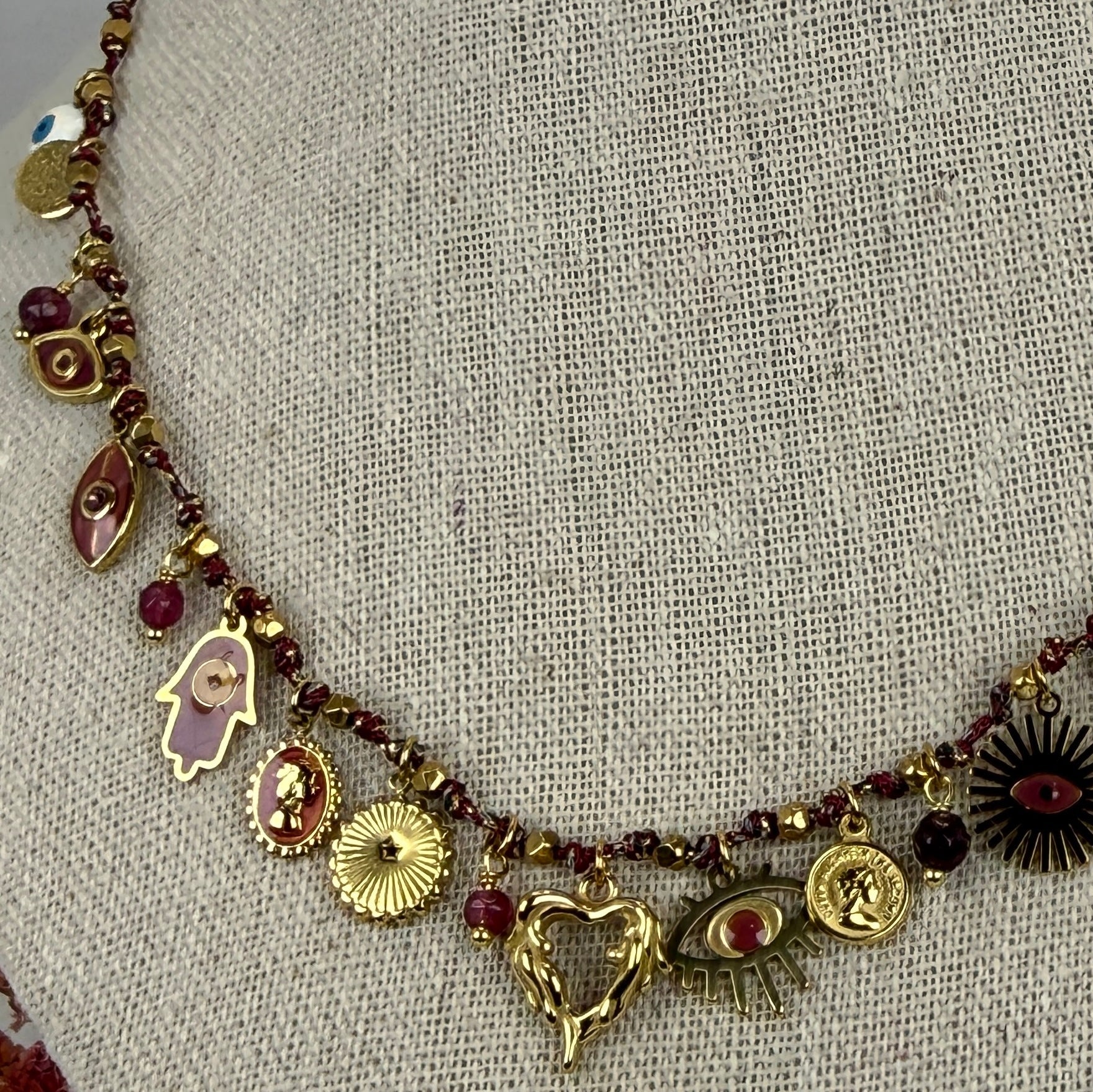 Collier charms doré en acier inoxydable – Pendentifs œil & médaillons