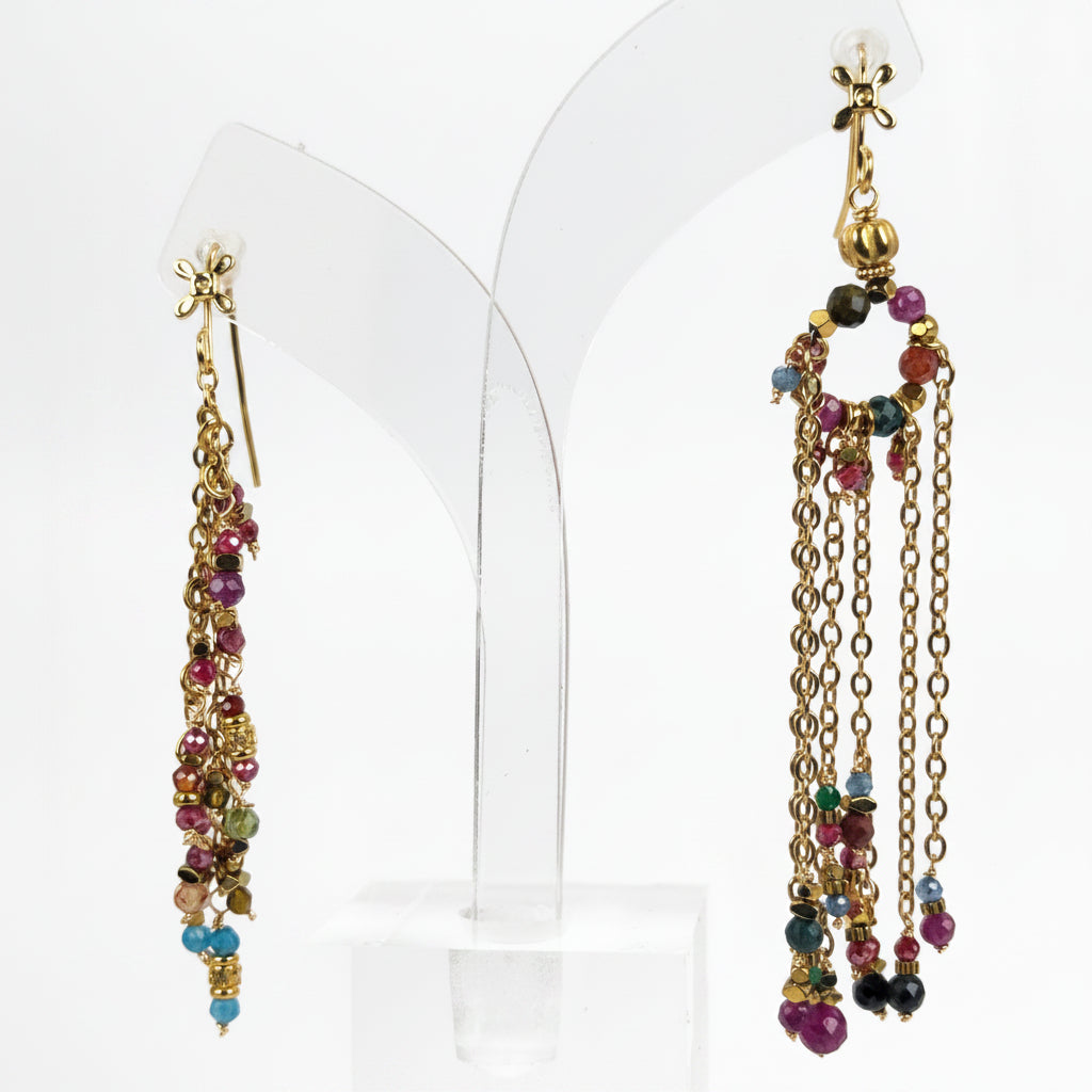 Boucles d’oreilles dépareillées multicolores en acier inoxydable – Style bohème chic